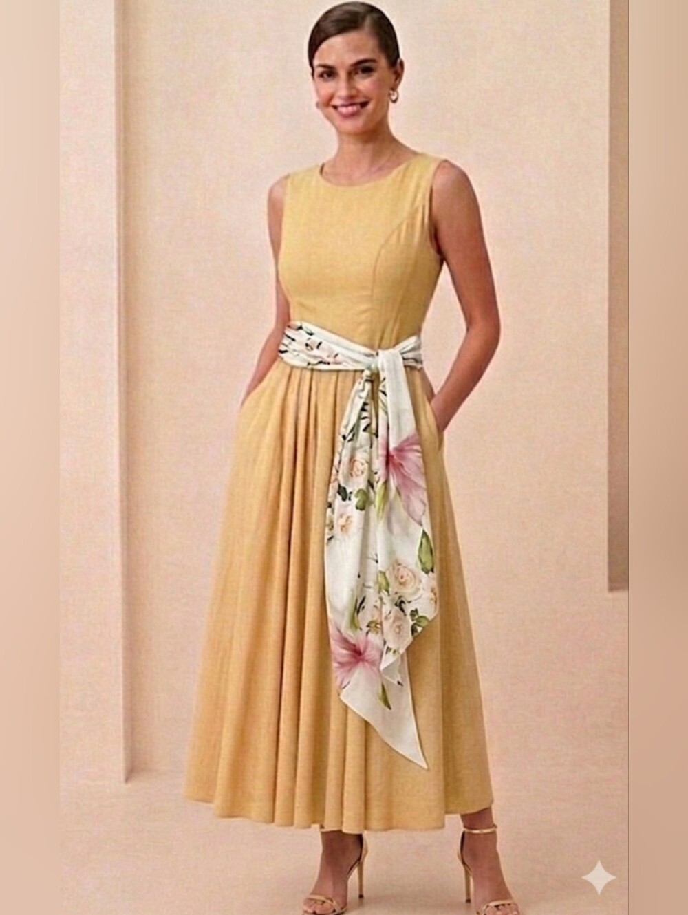 Daniel Hechter Vintage Sleeveless  A-Line Midi Dress S # (may fit S, M, L) Cream
